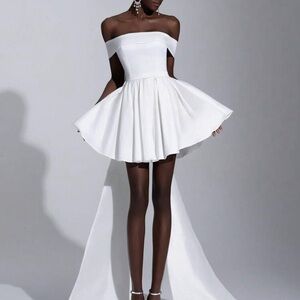 Off-Shoulder Short White Dress with Bow